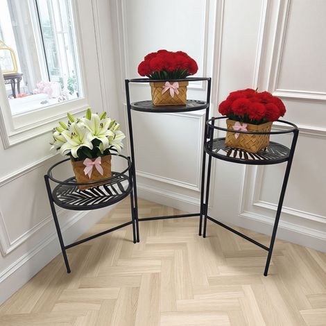 Support à plantes en métal à 3 niveaux — Étagère haute pour plantes (Intérieur et Extérieur), Étagère pliable pour plantes en pot, Support de jardin, Porte-pots de fleurs