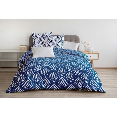 Parure de couette 3 pieces coton 57 fils bleu 240 x 260 cm - FIBULA (1/5)