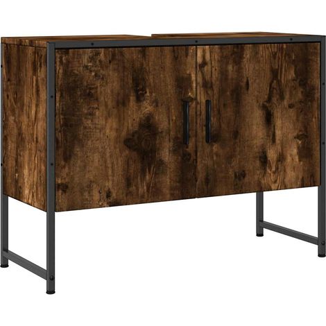 Armoire lavabo de salle de bain chêne fumé bois d'ingénierie