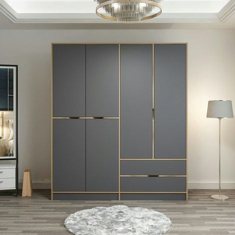 Armoire penderie moderne - 6 portes grises L.185 cm BYRON (1/5)