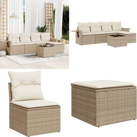 Salon de jardin avec coussins 6 pcs beige résine tressée - Ensemble Salon De Jardin - Meuble De Jardin - Jardin Design - Mobilier Exterieur - Chaise Lounge - Home & Living (1/5)