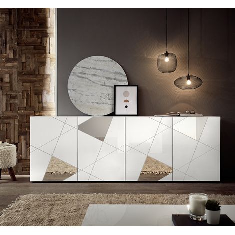 Buffet/bahut moderne 241 cm laqué blanc brillant Larissa (1/5)