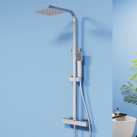 Colonna Doccia con miscelatore termostatico, colonne doccia altezza regolabile 76-118cm con 20x20cm soffione doccia in acciaio inox cromo