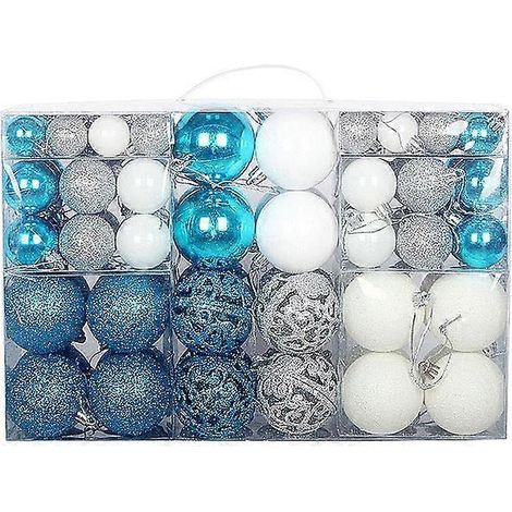 Boules de Noël de 3 à 6 cm, lot de 100, en PVC, finition mate brillante, creuses, pour décoration de sapin de Noël, bleu et blanc. (1/5)
