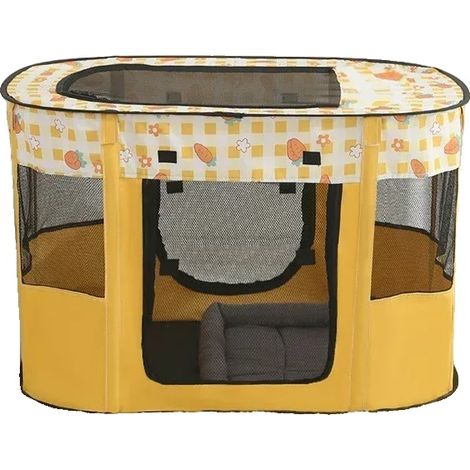 Parque para mascotas, diseño plegable, para uso interior y exterior, amarillo, 90x70x60cm-a (1/2)