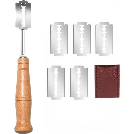 Lame, Couteau, Rasoir à Pain, Cuisine Accessoire (5 Lames + 1 Cuir) (1/5)