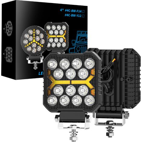 Phare de Travail LED Carré 4 Pouces 14 LEDs 17W 1700LM Blanc Jaune DC 9-60V IP67 Lampe Auxiliaire pour 4x4 Camion Voiture SUV ATV Bateau Engin de Chantier(4pcs) (1/5)
