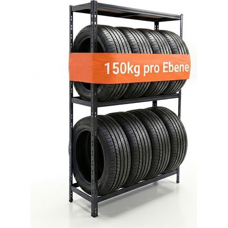 Relaxdays Reifenregal für 8 Reifen, HxBxT 180 x 110 x 40 cm, 450 kg, Stahl, Stecksystem, Reifenlager Werkstatt, schwarz