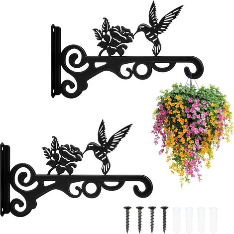 Pflanzenhaken, 2 Stück, 25 cm, Hängekorbhalterungen, Blumentopfhaken, Pflanzenhänger, Wandhaken, Schwarz, 25 cm, 2 Stück, Gartendekoration (1/5)