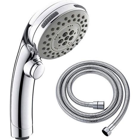 Con pulsante di arresto, soffione cromato, set doccetta a mano a 5 modalità, tubo flessibile da 1,5 m. (1/5)