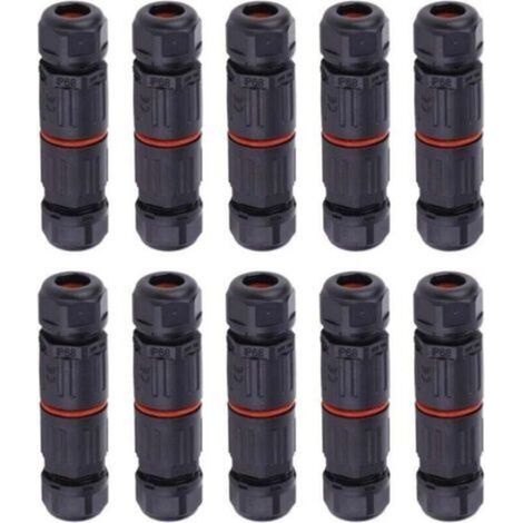 10 PCS IP68 Etanche Connecteur de Câble Electrique, Femelle 3 Broches Connecteurs Etanches Prise de Courant Extérieure Raccord de Connecteur Fil Etanche