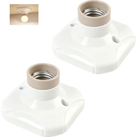 2 x E27 Ceiling Light Sockets for Indoor LED Bulbs, Supports for Wall and Ceiling Lighting, High Temperature Resistant Ceramic, Fireproof Plastic Base, Garage Workshop (1/5)
