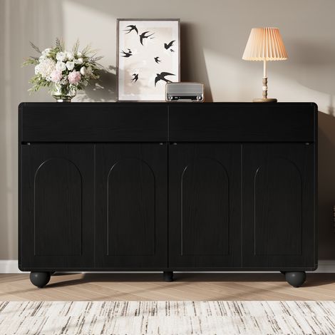 Buffet - Rangement - 140x38x89 cm - 2 tiroirs et 4 portes, meuble de rangement moderne - PB et MDF, Métal - Noir (1/5)