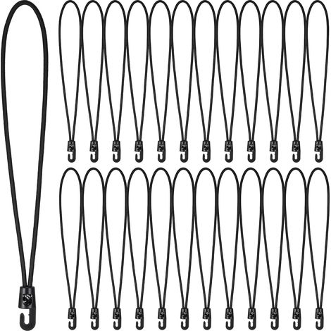 25 Pièces Tendeurs Elastique avec Crochets, 25cm Sandow Elastique Réutilisables, Tendeur Bache Portable Durable, Crochet Elastiques Courtes pour la Maison, Promenades, Camp (Noir) (1/4)