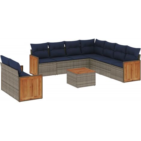 10-teiliges Gartensofa-Set mit Kissen, grau, Polyrattan vidaXL (1/5)