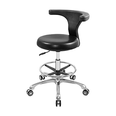 Tabouret de travail réglable avec roulettes et dossier pour bureau, cuisine, médecin, dentiste, laboratoire et maison (avec repose-pieds) (1/5)