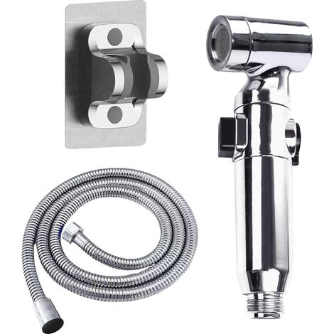 Douchette Wc,Douchette Toilette Wc,Kit Douchette Lavabo avec Flexible Wc 150 cm et Support Sans Perçage pour Salle de Bain,Cuisine(Argent) (1/5)