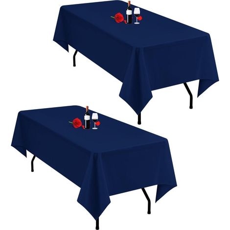 Lot de 2 nappes bleu marine 153x260 cm rectangulaires polyester lavables pour tables de 1,8m