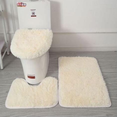 Rutschfester Teppich für Wohnzimmer, Bad, Küche, Schlafzimmer, beige, dreiteiliges Set = U-förmiger Teppich 40 x 50 cm + Überwurf 45 x 50 cm + Fußmatte 50 x 80 cm (1/5)