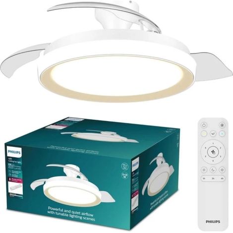 Ventilador de techo con aspas retráctiles, led 3 cct, dc 28 w + 35 w, modelo bliss, blanco / dorado, ø106 cm
