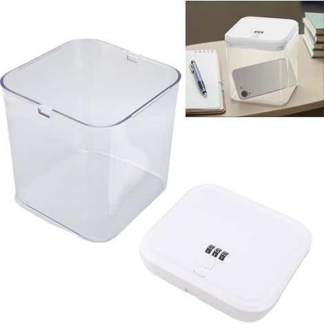Boîte de Stockage Verrouillable avec Code Mini - Boîte de Sécurité pour Médicaments, Aliments, Téléphone - Casier Verrouillable pour Réfrigérateur, Home, Dorms, Office - Clear White - 16x14x14cm - Mat (1/5)