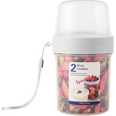 Grand récipient double pour salade, scelleuse pour pots de yaourt, fermeture hermétique, double récipient avec cordon (310 ml + 560 ml) (1/5)