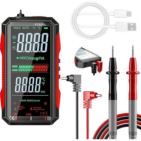 Multimètre Numérique avec Écran Couleur, Test Électrique Rechargeable via USB-C, Testeur de Tension CA/CC VRAI RMS 6000 Comptes, Détection NCV, Capacité, Détecteur de Tension Sans Contact pour Voiture (1/5)