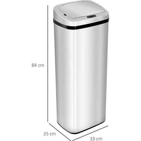 Poubelle à capteur 50 L, poubelle intelligente avec ouverture et fermeture automatiques, en acier inoxydable, 33 x 25 x 84 cm, argent (1/5)
