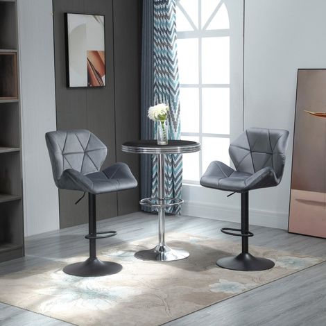 Tabourets de bar 58x57x117cm, lot de 2, réglables, pivotants 360°, dossier, revêtement velours, pied métal (1/5)