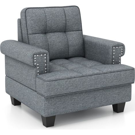 Modern Accent Armchair Tufted Upholstered Linen Club Chair with Extra Pillow