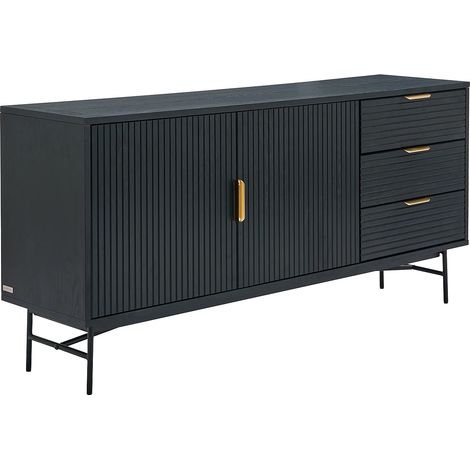 Buffet avec 2 portes et 3 tiroirs placage chêne et métal - Noir et Doré - SIRIOLA (1/5)