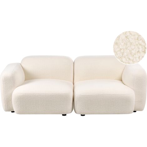 Sofá escandinavo de 3 plazas respaldo tapizado patas de madera con tapas protectoras de bouclé acogedor blanco crema Afoss