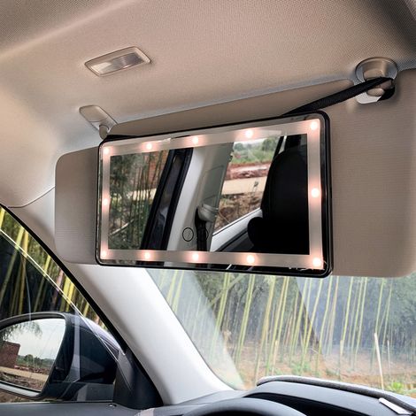 Wiederaufladbarer LED-Touchscreen-Kosmetikspiegel fürs Auto, kapazitive Helligkeitsregelung, schwarzer Kosmetikspiegel für Make-up und Reparaturen, Touchscreen (1/3)