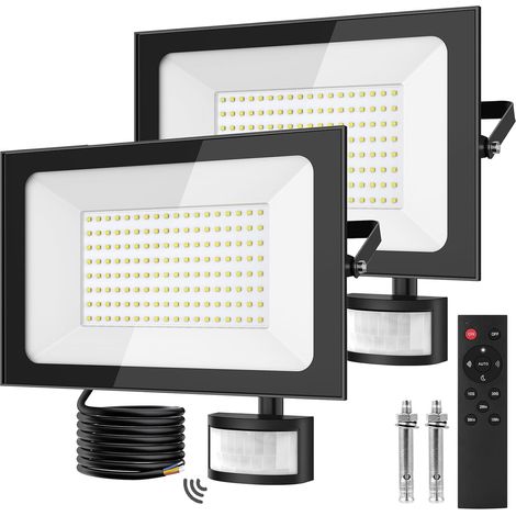 Projecteur LED Exterieur Detecteur de Mouvement 150W, Spot LED Extérieur Super Lumineux 15000LM, Lumière du jour 6500K, Lampe de Sécurité Étanchéité IP65 pour Garage Cour Pelouse, 2 Pack (1/5)