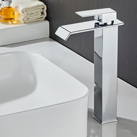 Robinet cascade pour vasque, chromé, surélevé, monocommande (1/4)