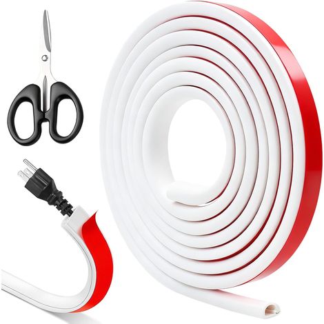4m Goulotte Passe Cable Mural, Goulotte Demi-Ronde Flexible en Silicone avec 1 Ciseaux Baguette Cache Fil Electrique Mural Blanc pour Dissimuler et Protéger Les Câbles (1/5)
