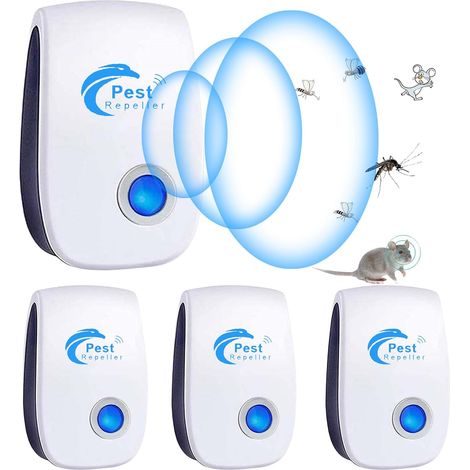 Ultrasonic Rodent and Insect Repellent, 4-Piece Ultrasonic Mosquito Repellent for Mice, Rats, Ants, Spiders, and Mosquitoes, Indoor Electronic Insect Repellent for Mice, Rats, Ants, Spiders, and Mosqu (1/5)