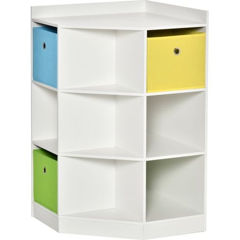 Étagère d'angle pour enfants avec 3 tiroirs en tissu, rangement pour chambre d'enfant, blanc, 57,4 x 57,4 x 94 cm (1/5)