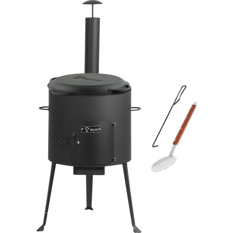BBQ-Toro Gusseisen Kazan 12,1L mit Kazan Ofen Ø 34 cm, Gusstopf mit Deckel, Gulaschkessel, Feuertopf