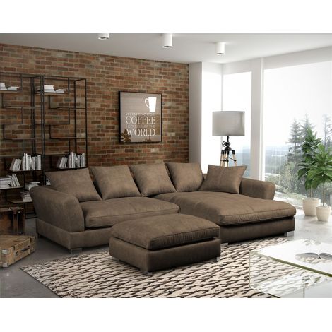 Ecksofa Sofa TIZIAN inkl. Hocker in Stoff Preston Braun Ottomane Rechts (1/2)