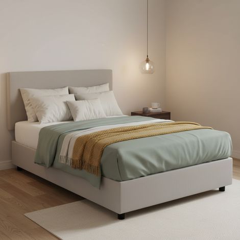Talamo Italia Cama de plaza y media Camilla, Cama contenedor con revestimiento de tela, 100% Made in Italy, Apertura lateral, adecuado para colchón Cm 120x190, Blanco, con embalaje reforzado (1/5)