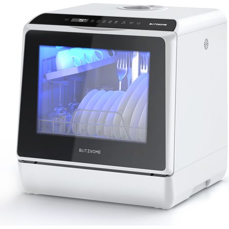 Blitzhome BH-CDW1 Mini freistehender Tischgeschirrspüler  4 Maßgedecke  5 l Fassungsvermögen  900 W  0.3–1 MPa  5 Programme  LED-Bildschirm  APP-Touch-Steuerung  43 cm (1/5)