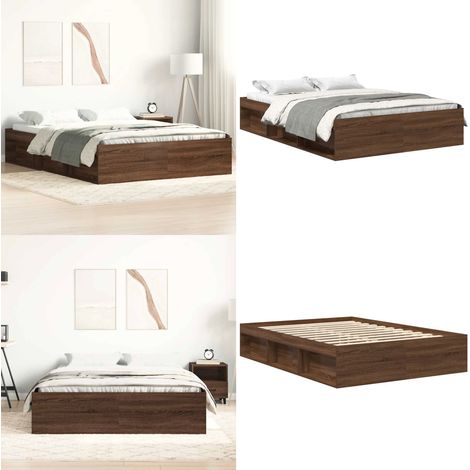 Bettgestell Braun Eichen-Optik 120x190 cm - Holzbettfassungen - Bettrahmen - Doppelbett - Eiche Möbel - Massivholzmöbel - Home & Living (1/5)