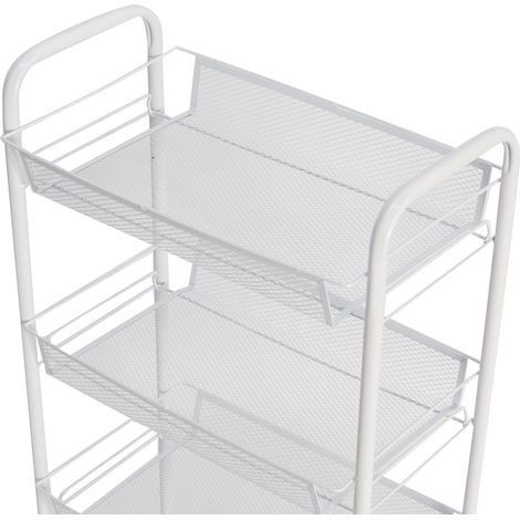 Chariot de rangement mobile à 4 étages en métal - Panier snack et légumes blanc pour cuisine (1/4)