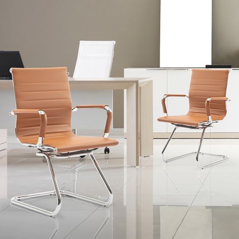 Wahson Set 2 Sedie Ufficio in Ecopelle Reception, Sedie Ufficio senza Ruote Cantilever con Braccioli, per Ospiti Visitatori Conferenza/Sala d'attesa, Marrone