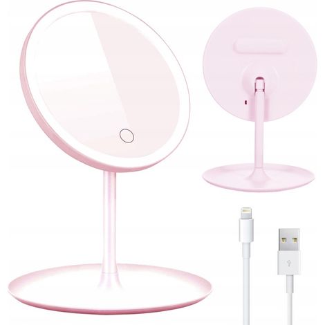 Specchio cosmetico illuminato per il trucco, da appoggio, rosa (1/5)