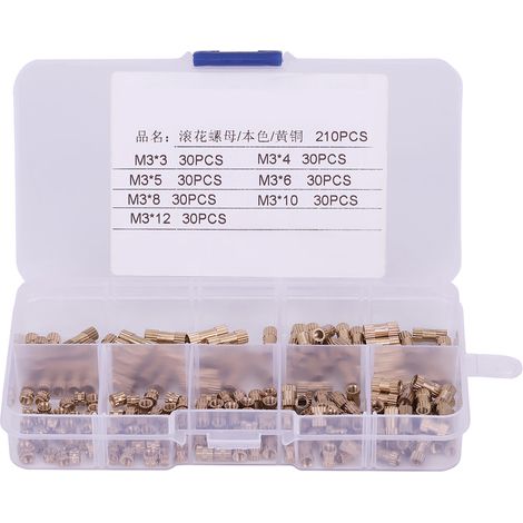 210pcs M3 Brass Cylinder Knurled Threaded Round Insert Embedded Nuts