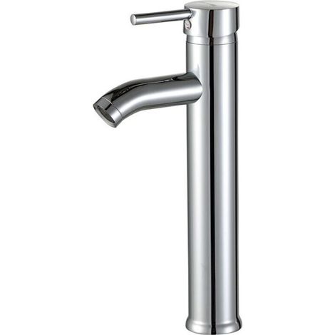 Mitigeur de lavabo design avec robinet monotrou à bec surélevé, pour lavabo à poser, laiton chromé, avec aérateur amovible, robinet, 1 pièce, argent (296105mm)