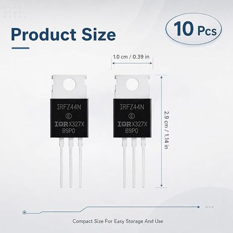 IRFZ44N N Channel 47A 55V MOSFET MOSFET TO-220 N-Channel MOSFET Power Field Effect Transistor for Switching, Motor Control, Power Supply, LED and Electronic Projects (1/4)