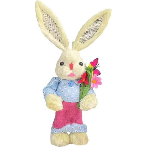 Figurines de lapins en pailles de Pâques - Décoration artisanale - Adorables lapins à poser - Accessoires photo - Figurines d'animaux pour la décoration de table-Style C (1/5)